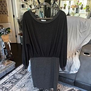 Women's Puff-sleeve Sweater Mini-Dress - gray/black - Size L